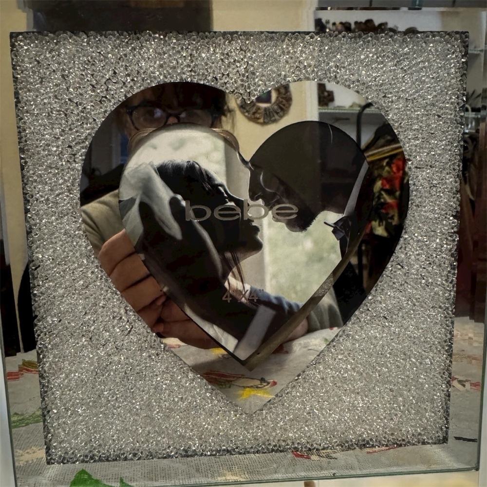 Bebe Crushed Diamond Wedding Anniversary Love Silver Heart Photo Frame NWT